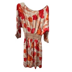 Anthropologie Dress by Maeve Red Orange Tan Motif Size M